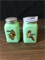 Jadite Pin-Up Girls Salt & Pepper Shaker Set