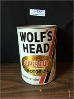 Vintage Wolf's Head Quart Motor Oil Can-Empty