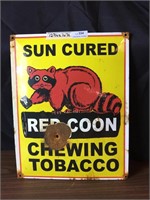 Red Coon Chewing Tobacco Porcelain Sign