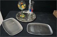 Metal Platters, Hand Painted Glass