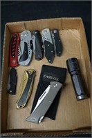 8 Pocket Knives & Flashlight