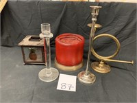 MISC-CANDLE, BRASS HORN, CANDLE HOLDERS
