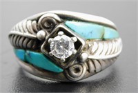 Navaho Sterling & Turquoise Ring - Size 12 1/2