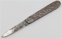 Vintage Ornate Handled Pocket Knife - Solid Metal