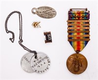 WWI Victory Medal & Ribbon w/Clasps & Campaign Sta
