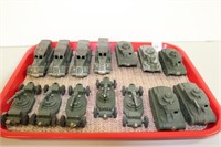 TRAY LOT OF 14 TOOTSIE TOY MILITARY VEHICLES