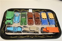 TRAY LOT OF 10 DINKY TOYS CARS & TRUCKS