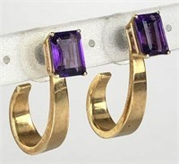 Pair of 14K Gold Earrings with Purple Stones