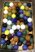 VINTAGE BOX OF GLASS MARBLES