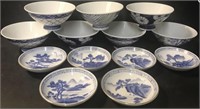 13 BLUE WHITE SMALL BOWLS