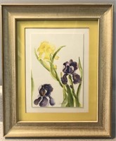 YELLOW PURPLE IRIS FRAMED WATERCOLOR