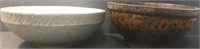 2 SERVING BOWLS WOOD STONEWARE POTTERY