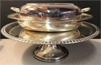 SILVERPLATE CAKE PLATE AND COVERED DISH