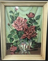 VINTAGE HAND PAINTED ROSES FRAMED