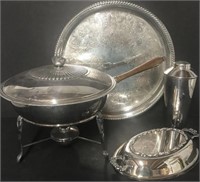 4PC SILVERPLATE PLATTER CHAFING SERVING SHAKER