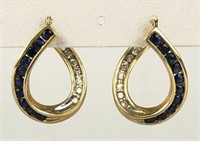 Pair of 14K Gold Earrings with Blue & Clear Stones