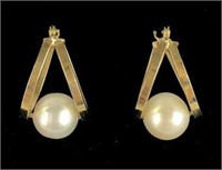 Pair of 14K Gold Earrings with Pearl Style Stones