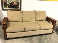 Extra nice 7 foot wood trimmed sofa