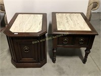 Pair of end tables with faux marble inserts