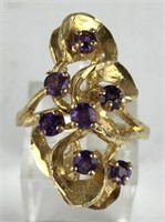 14K Gold Ring with Purple Stones