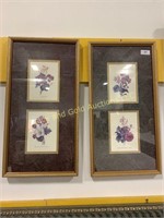 Pair of framed, matted floral prints