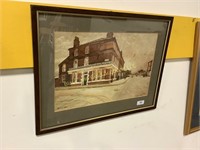 Signed, dated small town scene print