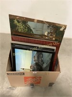 Box of large frames, prints, framed photos