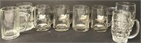 8 GLASS TANKARDS: 4 PHEASANT, 4 OTHERS