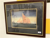 Framed, matted sailing ship print