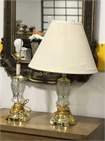 Pair of brass and glass table lamps
