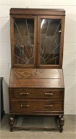 Antique Four Drawer Secretary with Leaded Glass