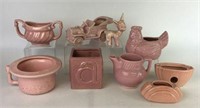Pink Ceramic Glazed Planters & Donkey