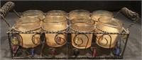 8 VOTIVE CANDLES IN METAL CARRIER