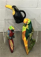 Colorful Pottery Parrots & Toucan Pitcher