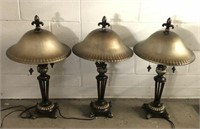 Metal Lamps with Glass Shades- Lot of 3