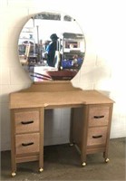 Four Drawer Vanity with Mirror on Casters