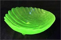 Fenton Shell Shaped Vaseline Glass Footed Bowl