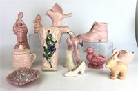 Assortment of Pink Glazed Planters, Figurines