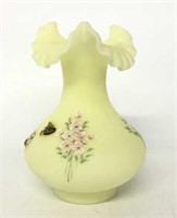 Fenton Rose Burmese Vase Signed by Judy Burdin