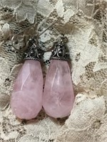 Pink Quartz 1 1/2" Silver Hangers Earrings
