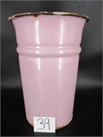 Vintage Pink Enamel Waste Basket