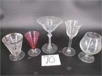 Lot of Stemware, Etched Glass, Ruby Glassware