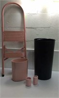 Pink Stool w Matching Trash Bins & Bucket K14G
