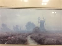 Print of a painting of a windmill in the fog, fram