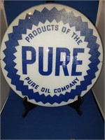 VINTAGE PURE GAS PUMP GLASS SIGN - 1987