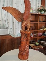 CARVED WOOD EAGLE AND LION STATUE
