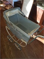 VINTAGE WOOD AND METAL BABY CARRIAGE (AS IS)