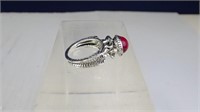 Ornate, Silver Toned Ring w/ Pink Stone, Size 9