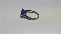 Silver Toned Ring w/ Faux Sapphire Accent, Sz. 7