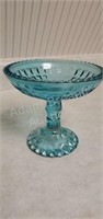 Vintage Blue Glass 6 in compote